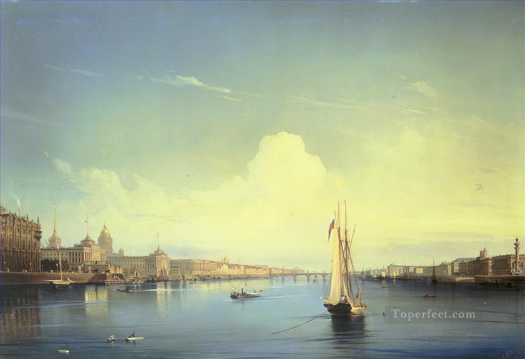 San Petersburgo al atardecer 1850 Alexey Bogolyubov buques Pintura al óleo